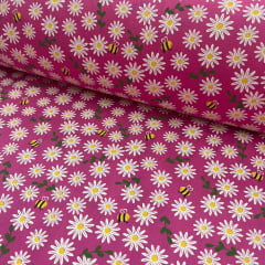 Tricoline Margarida e Abelha Fundo Pink 