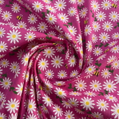 Tricoline Margarida e Abelha Fundo Pink 