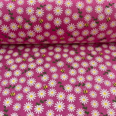 Tricoline Margarida e Abelha Fundo Pink 