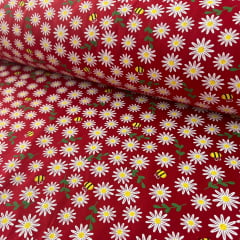Tricoline Margarida e Abelha Fundo Vermelha 