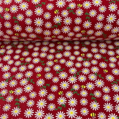 Tricoline Margarida e Abelha Fundo Vermelha 