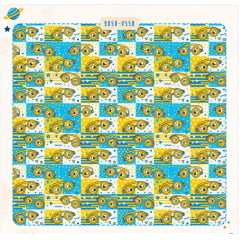 Tricoline  Patchwork  azul, branco e amarelo