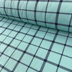 Tricoline Xadrez Verde Claro Listras Marinho