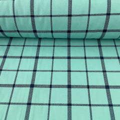 Tricoline Xadrez Verde Claro Listras Marinho