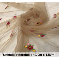 Tule Bordado Bege Floral Tule Bordado Bege Floral