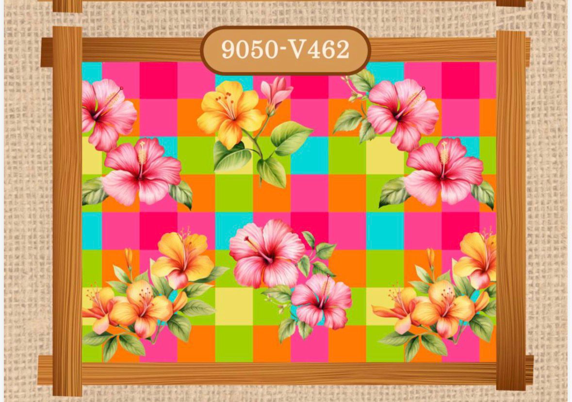 Tricoline Digital   Festa Flores Hibisco Grid Junino 
