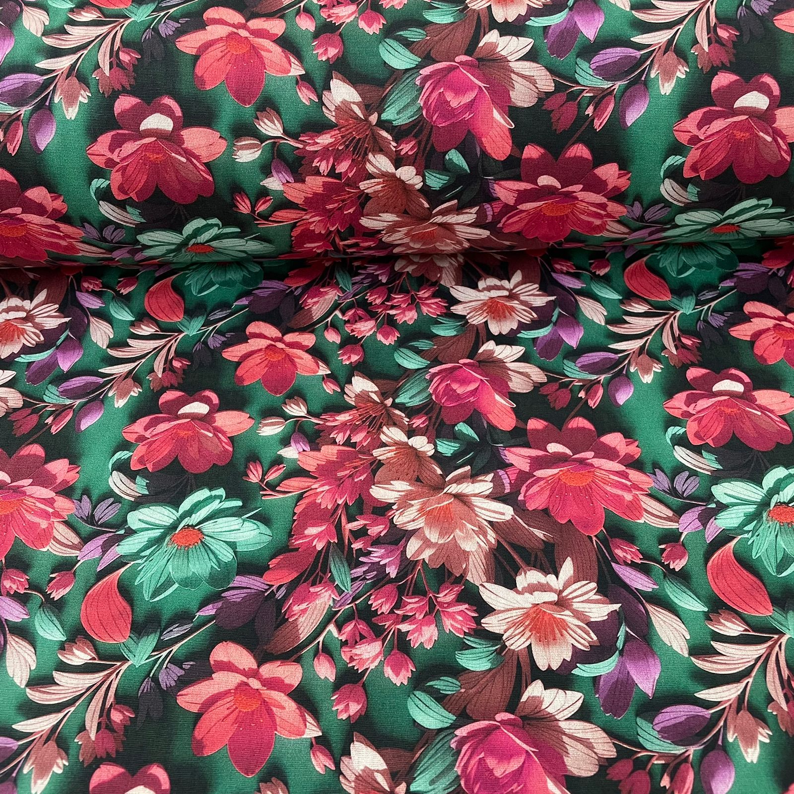 Tricoline Digital 3D Flores Rosa e Verde 