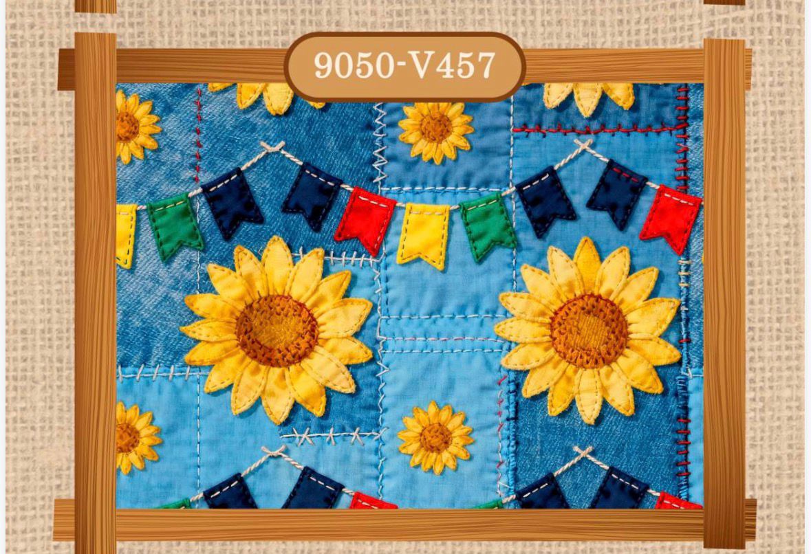 Tricoline Digital  Girrassóis Jeans Junino 