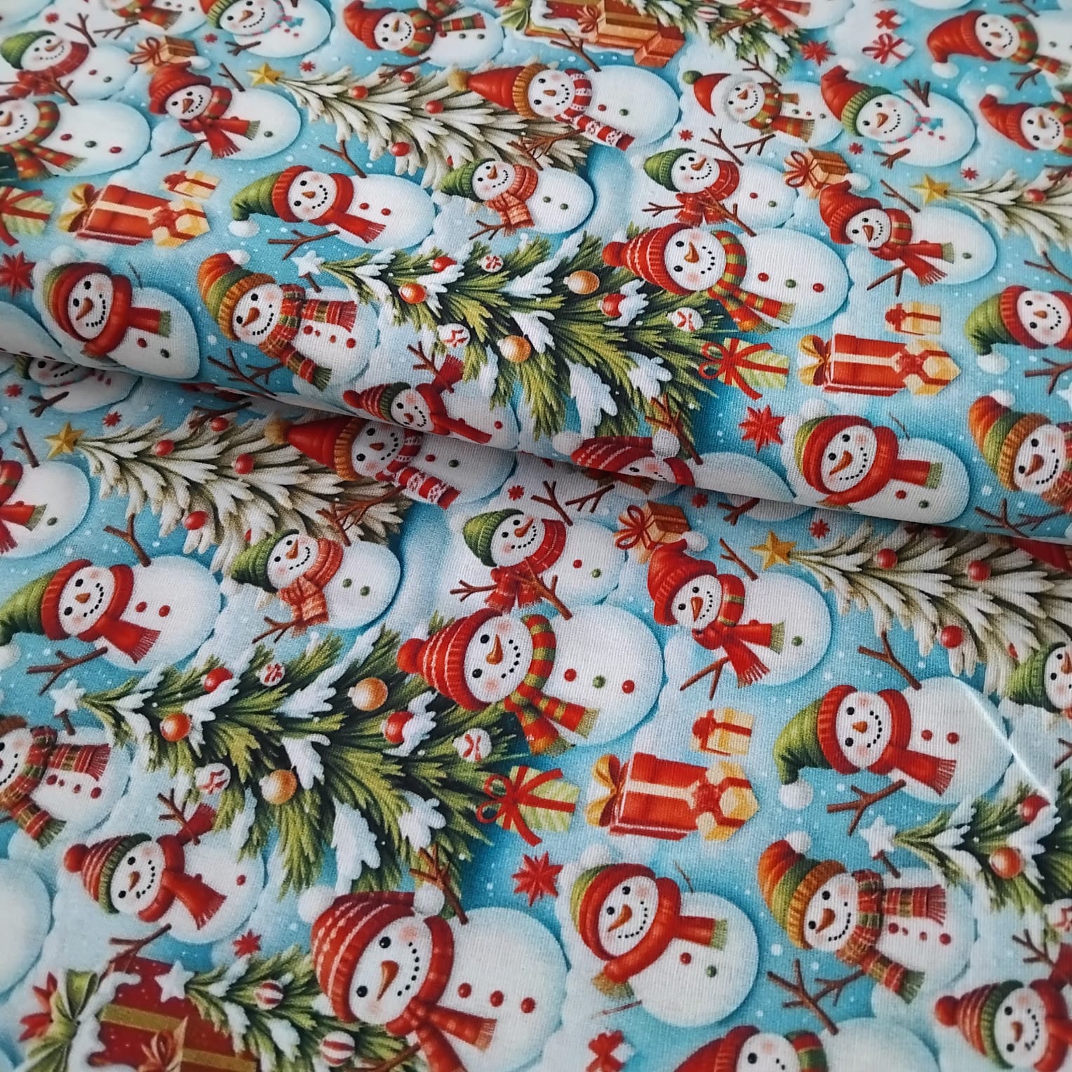 Tricoline Digital Natal Bonecos De Neve Fundo Azul