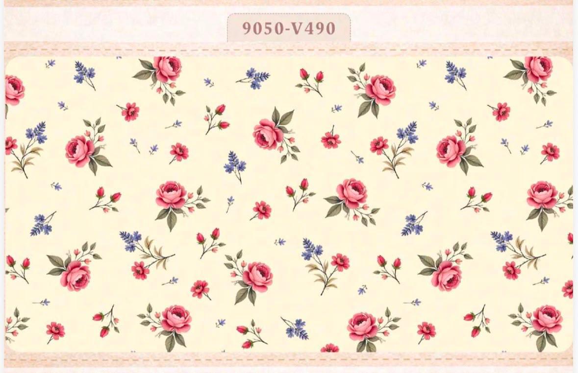 Tricoline Floral com Rosas Fundo Bege
