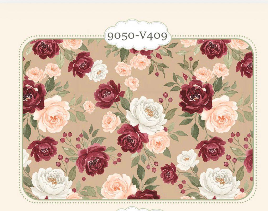 Tricoline Floral Marsala Fundo Bege