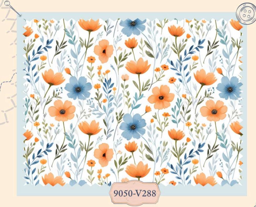 Tricoline Flores Azul e Laranja