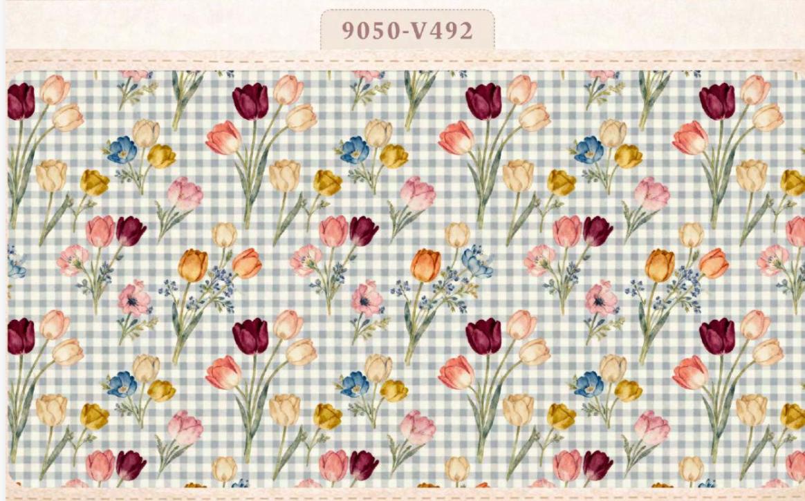 Tricoline Floral Tulipas Fundo Xadrez