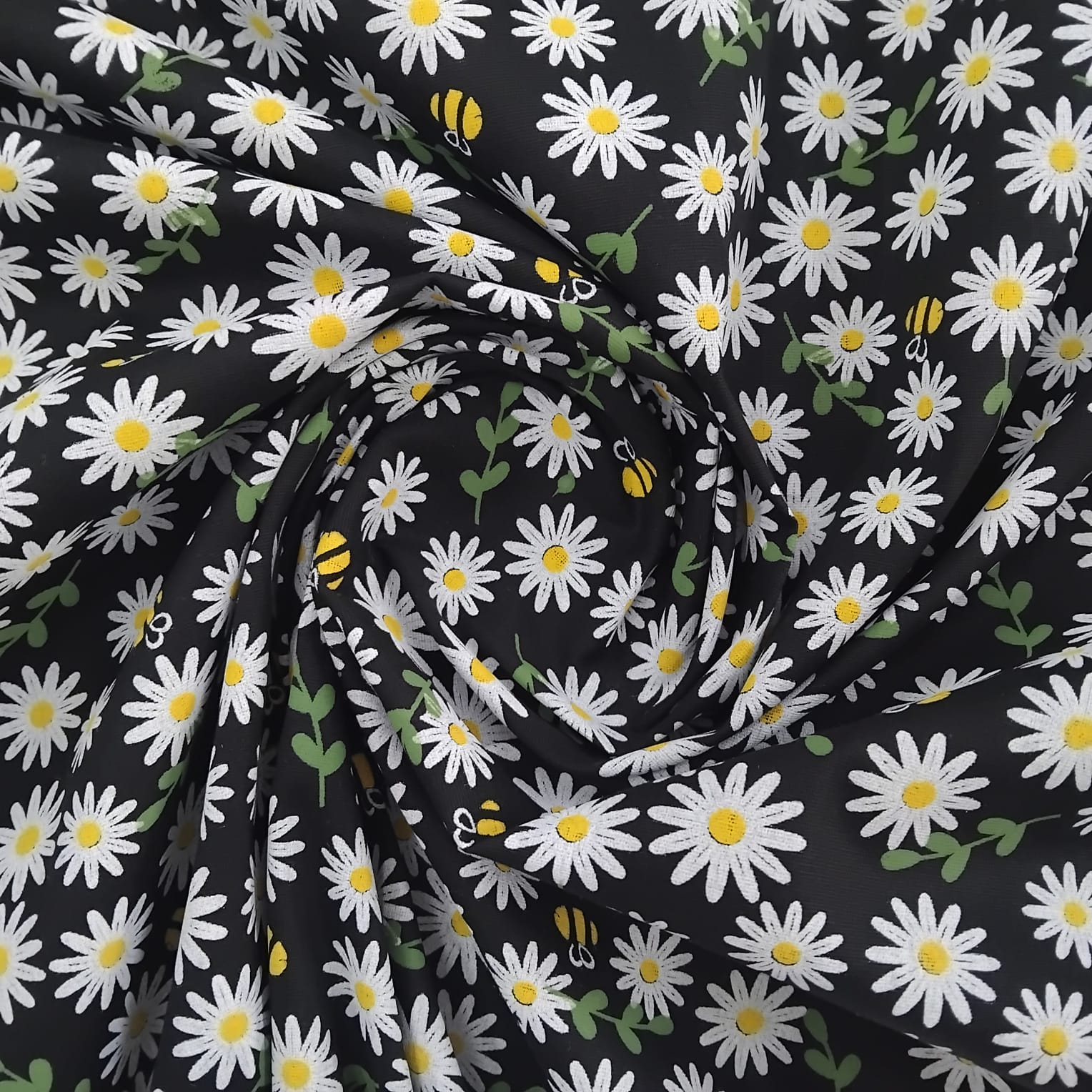 Tricoline Margarida e Abelha Fundo Preto