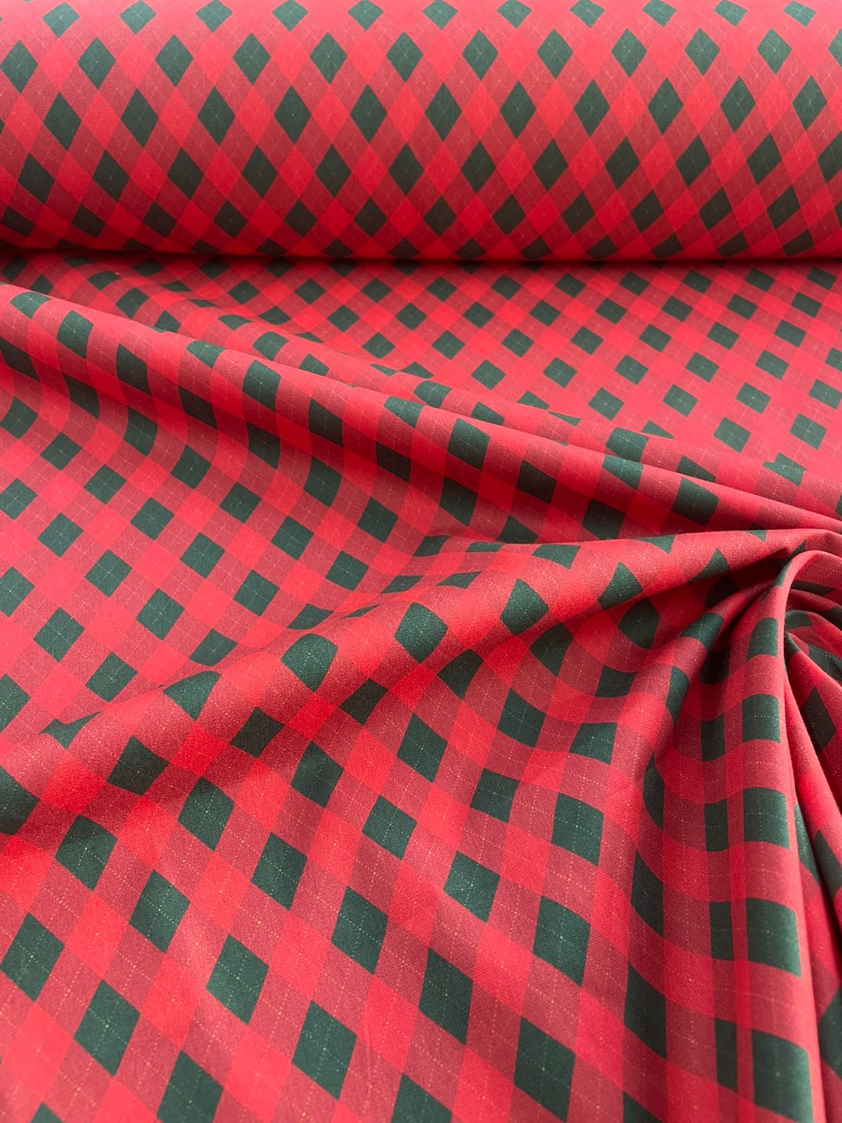 Tricoline Xadrez  Natal Vermelho com Verde 