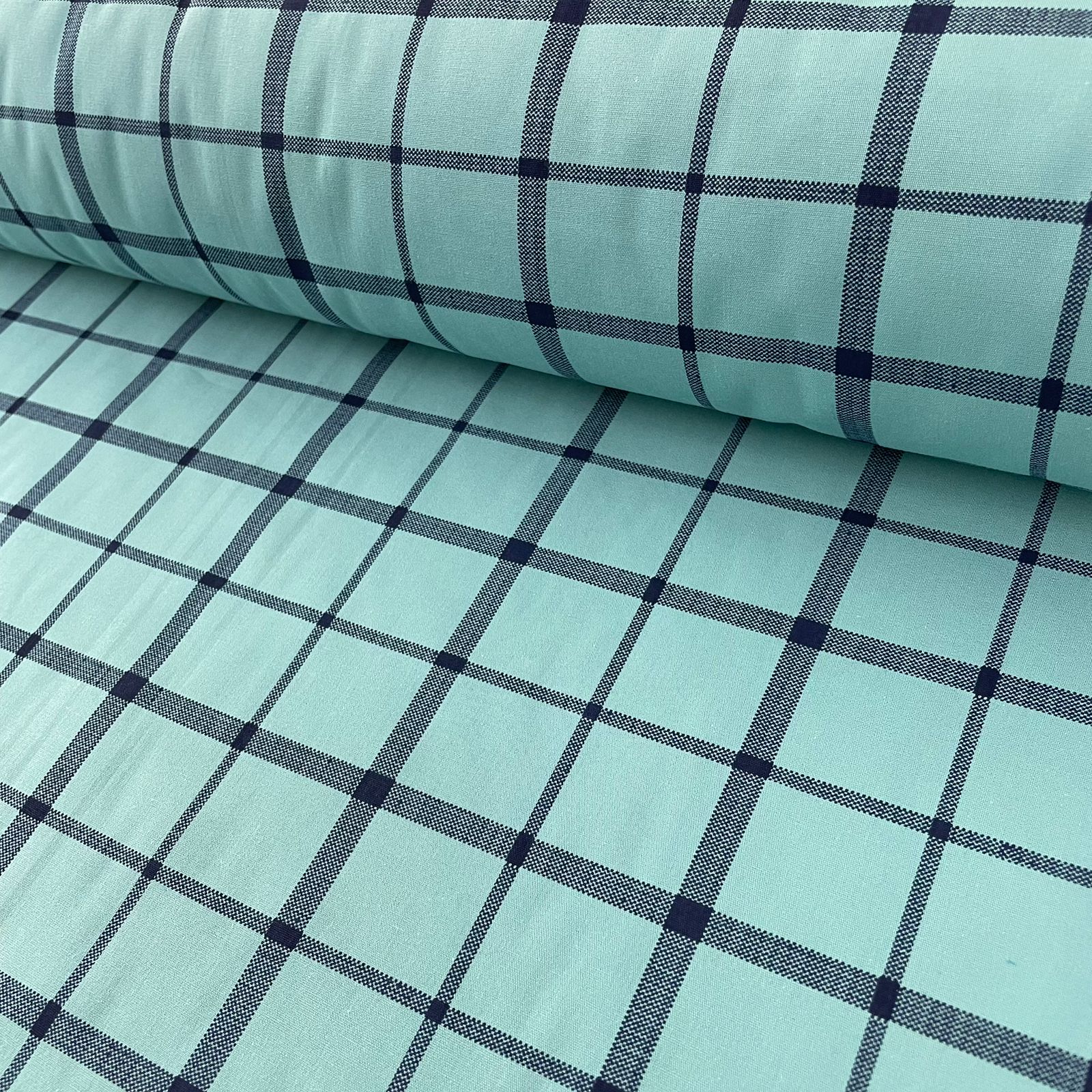 Tricoline Xadrez Verde Claro Listras Marinho