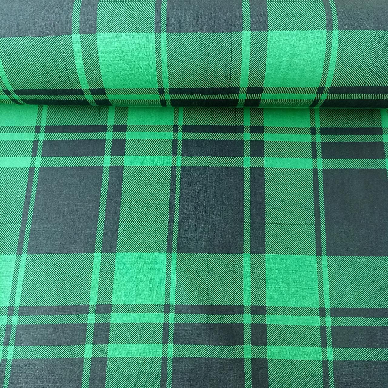 Tecido Sarja Digital Tartan Xadrez Verde