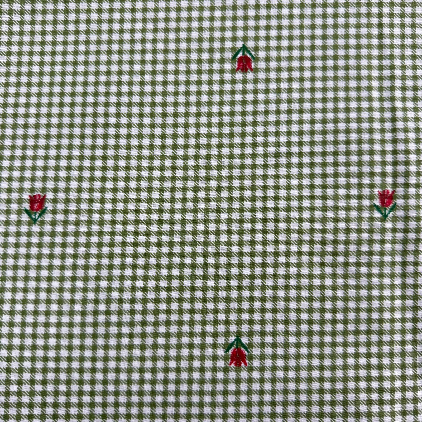 Tricoline Xadrez Verde com Florzinhas